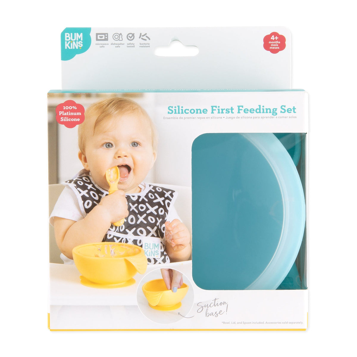 Bumkins Essential | Baby's First Feeding Set | Blue Baby Bowl, Spoon & Lid