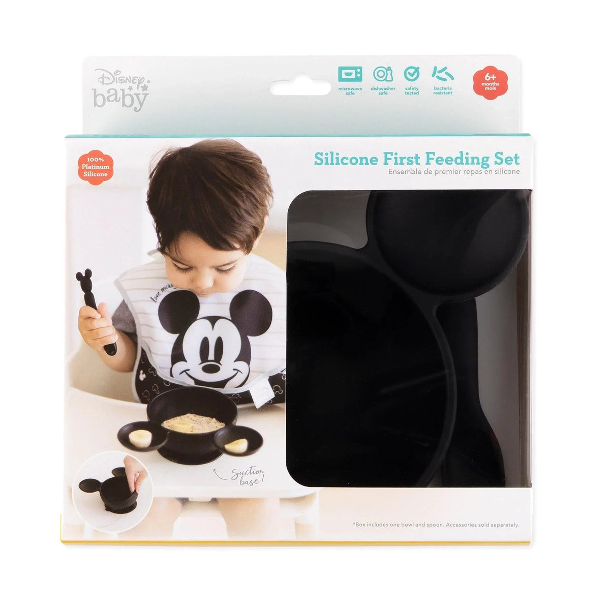 Bumkins Trending | Classic Black Disney Silicone First Feeding Set For Baby