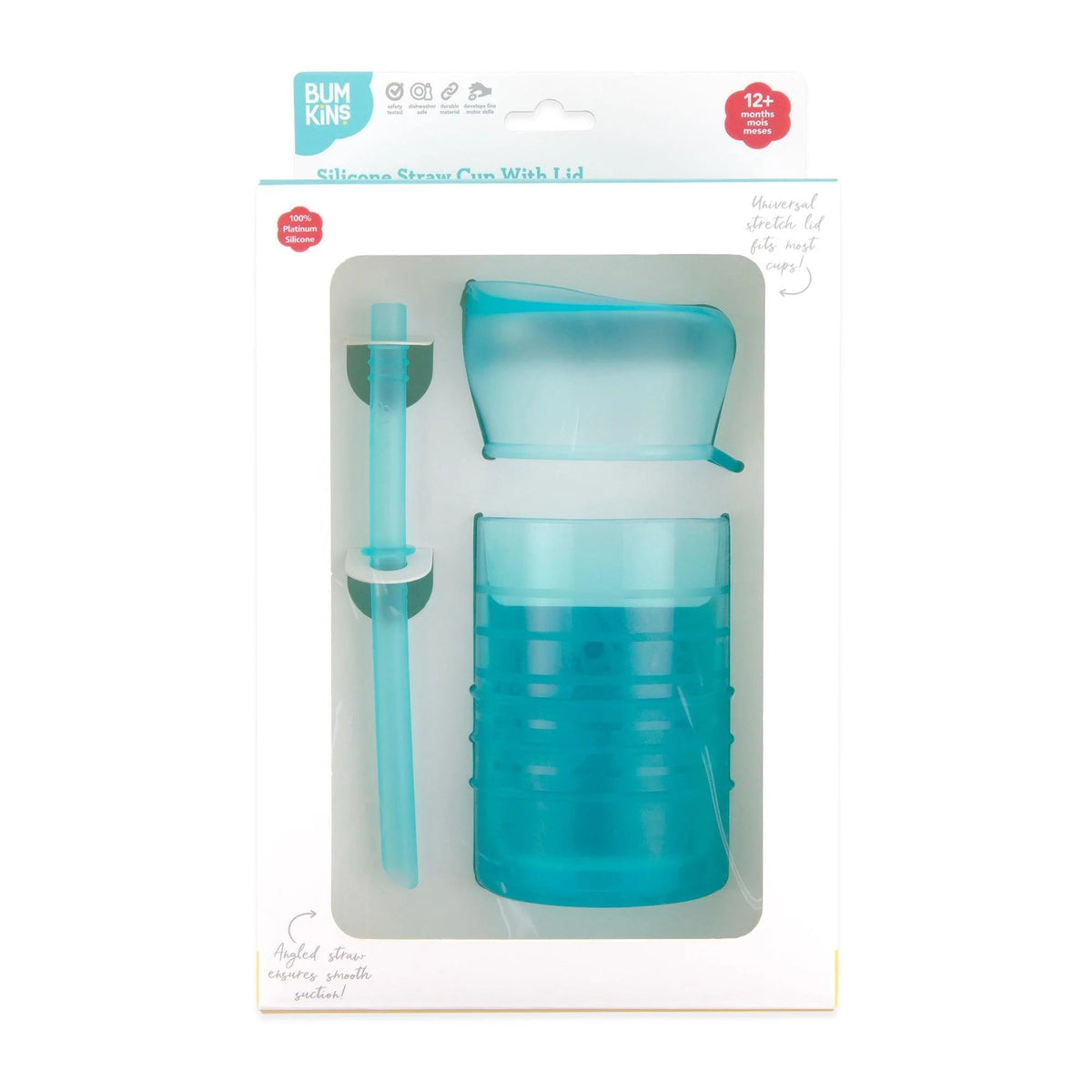 Bumkins New | Silicone Toddler Cups with Sraws & Leak-Resistant Lid, Blue