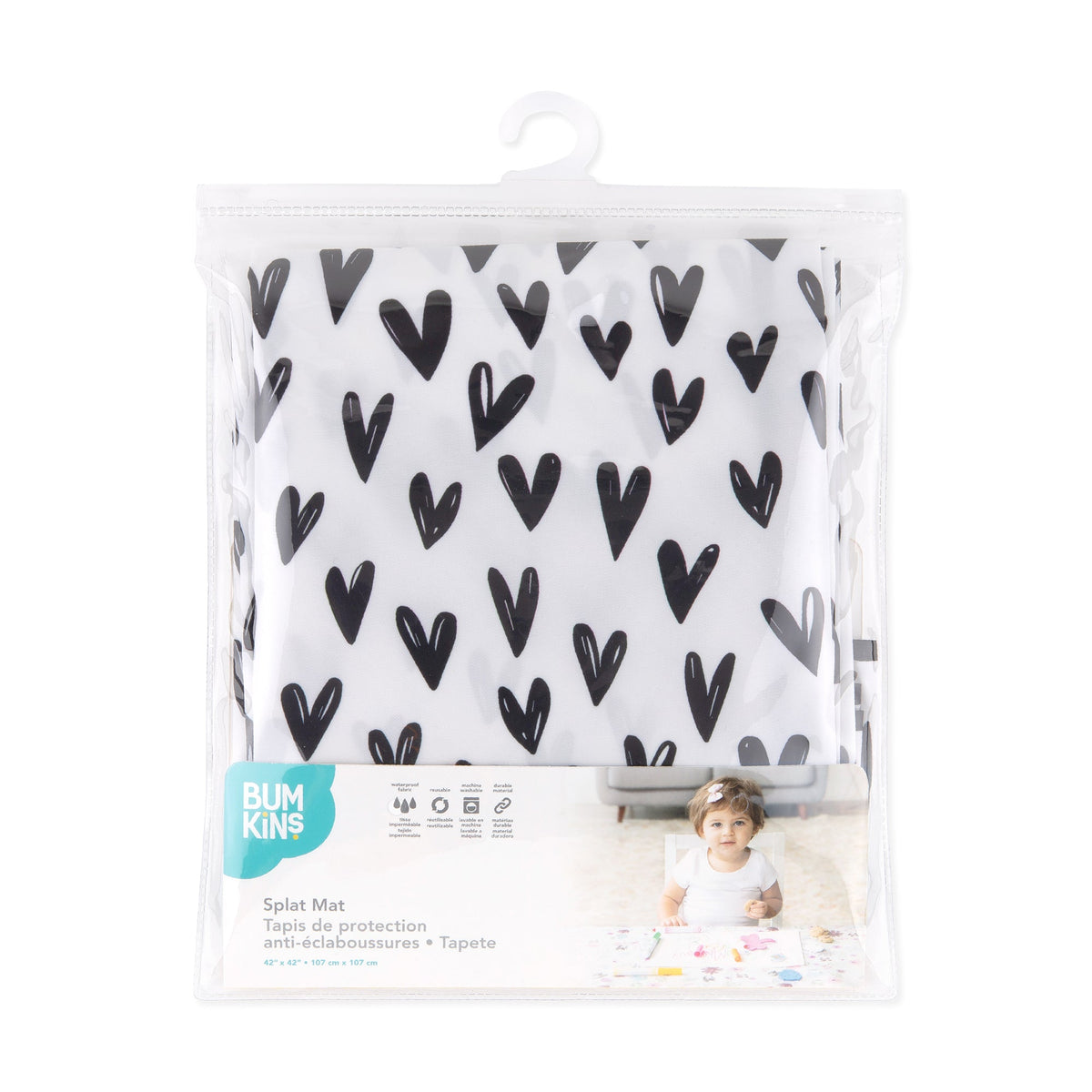 Bumkins Popular | Heart Splat Mat For Tables + Under Highchairs