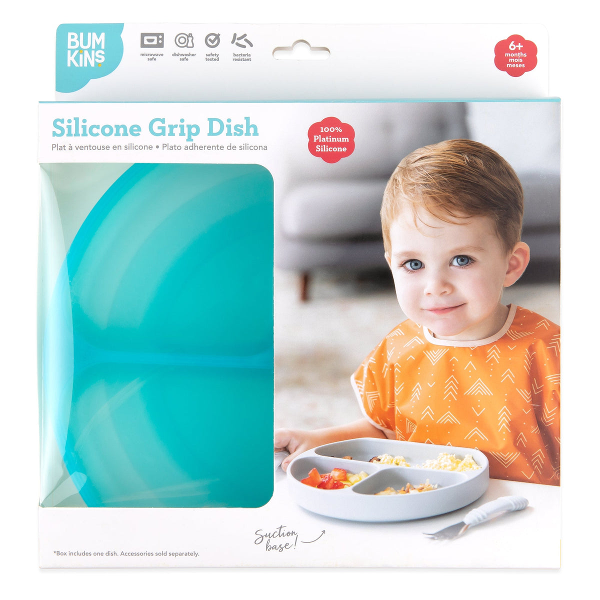Bumkins Great Value | Silicone Divided Grip Dish with Suction Base - Aqua Jelly