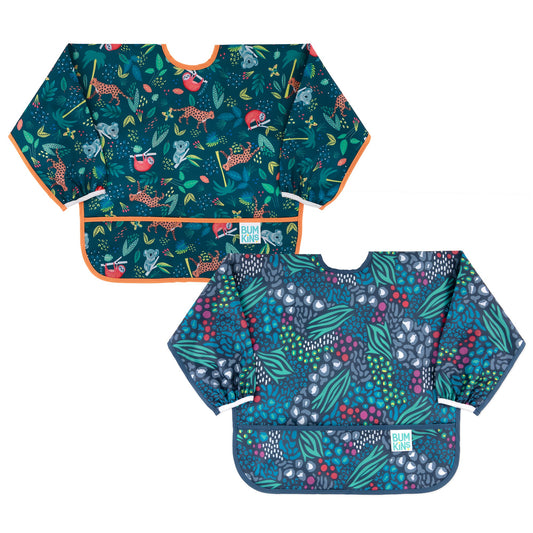 Bumkins Recommended | Sleeved Bib 2 Pack: Jungle and Animal Print