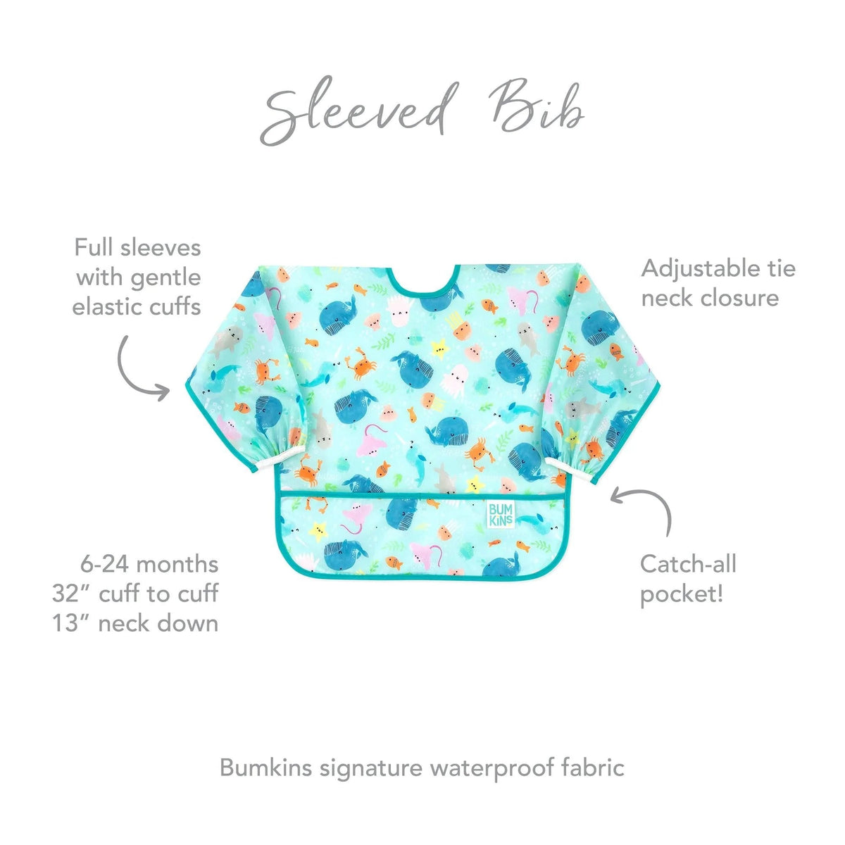 Bumkins Value | Ocean Theme Sleeved Bib For Meals At Home or On-The-Go