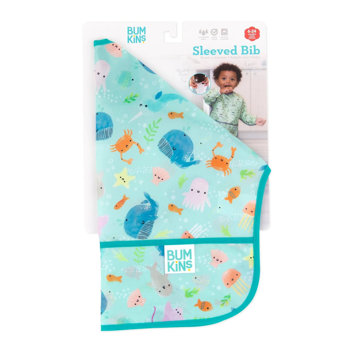 Bumkins Value | Ocean Theme Sleeved Bib For Meals At Home or On-The-Go