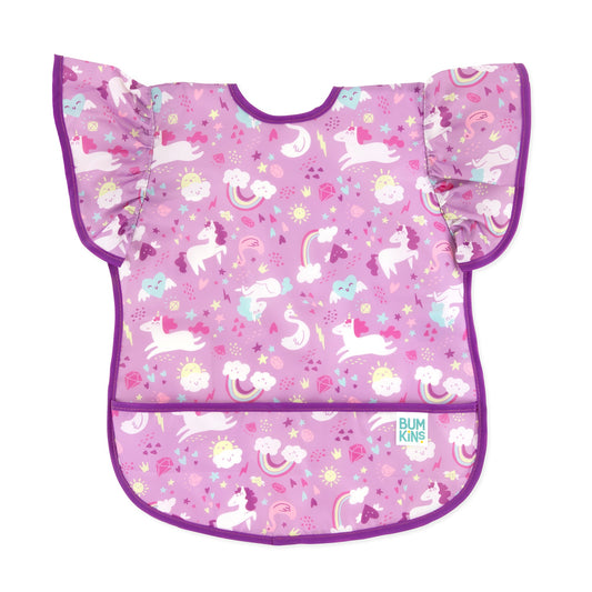 Bumkins Smart Buy | Ruffle Apron Bib: Unicorns | Waterproof, Machine Washable