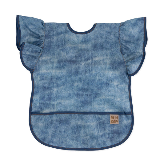 Bumkins Trusted | Denim Print Ruffle Apron Bib | Waterproof, Lightweight