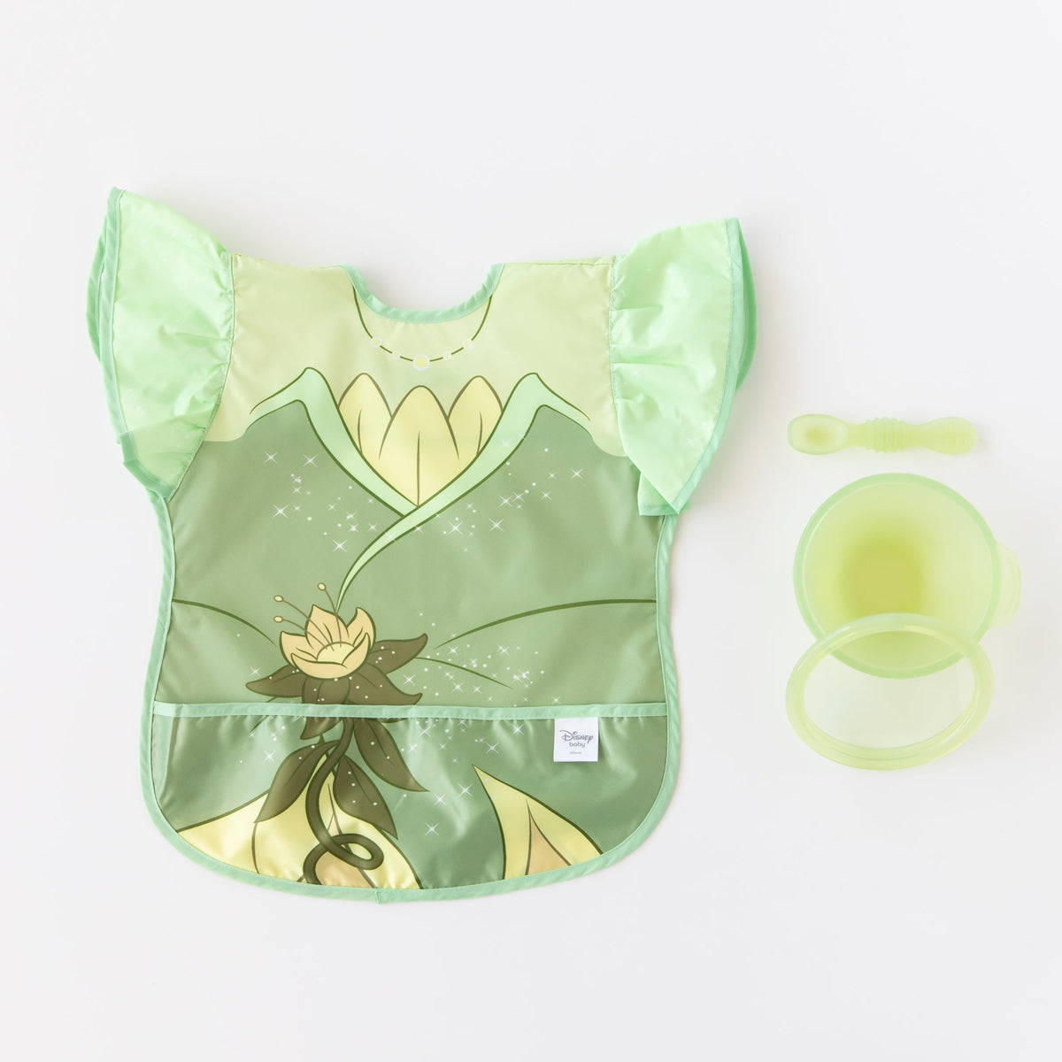 Bumkins Essential | Disney Princess Tiana Apron Bib, Ruffled, Waterproof