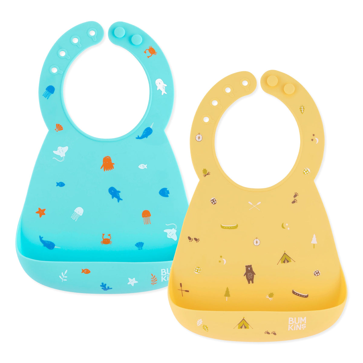 Bumkins Great Value | Silicone Bib 2 Pack: Ocean Life and Camp Gear