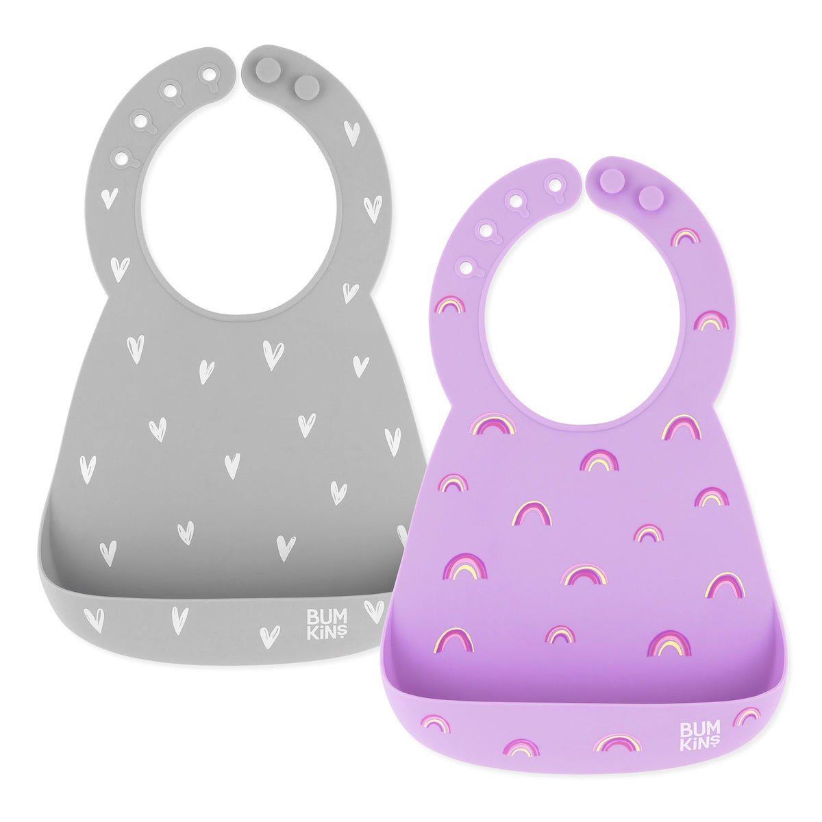Bumkins Quality | Silicone Bib 2 Pack: Hearts and Rainbows