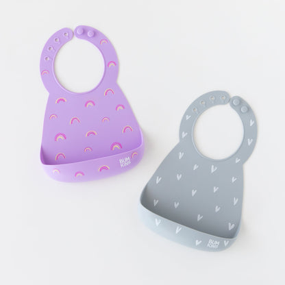 Bumkins Quality | Silicone Bib 2 Pack: Hearts and Rainbows