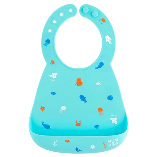 Bumkins Essential | Ocean Life Silicone Bib With Food Catcher For 6-24 Mos