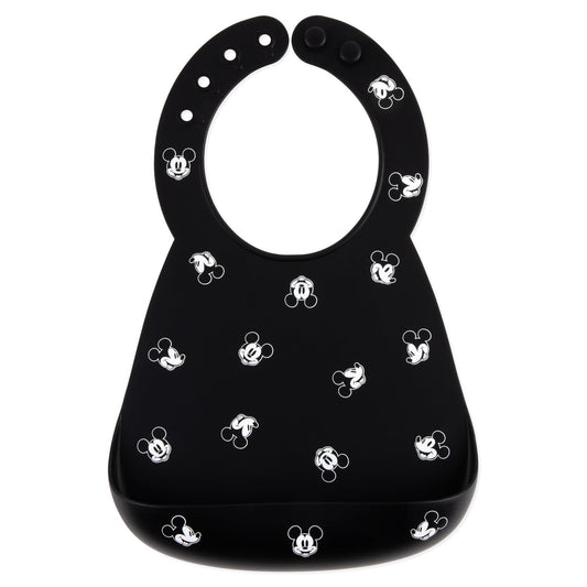 Bumkins Smart Buy | Mickey Mouse Black and White Silicone Bib +Catch-All Pocket
