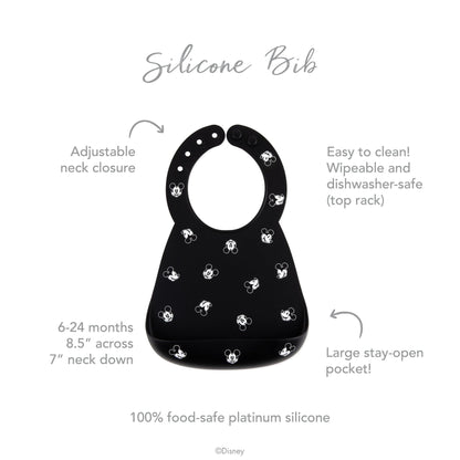 Bumkins Smart Buy | Mickey Mouse Black and White Silicone Bib +Catch-All Pocket