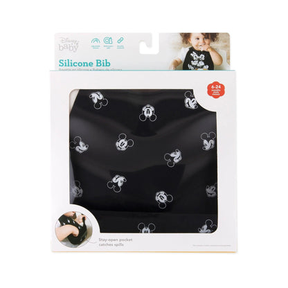 Bumkins Smart Buy | Mickey Mouse Black and White Silicone Bib +Catch-All Pocket