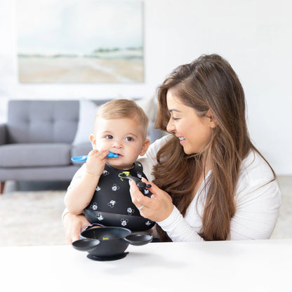 Bumkins Smart Buy | Mickey Mouse Black and White Silicone Bib +Catch-All Pocket