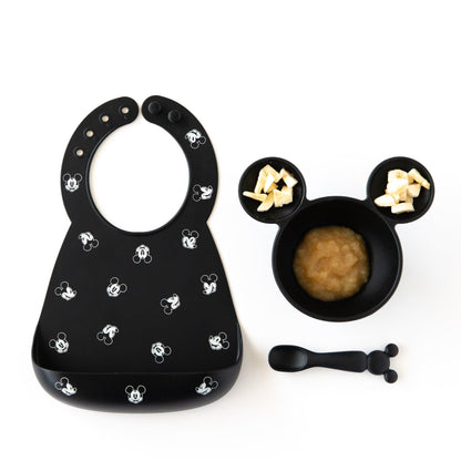 Bumkins Smart Buy | Mickey Mouse Black and White Silicone Bib +Catch-All Pocket