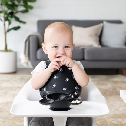 Bumkins Smart Buy | Mickey Mouse Black and White Silicone Bib +Catch-All Pocket