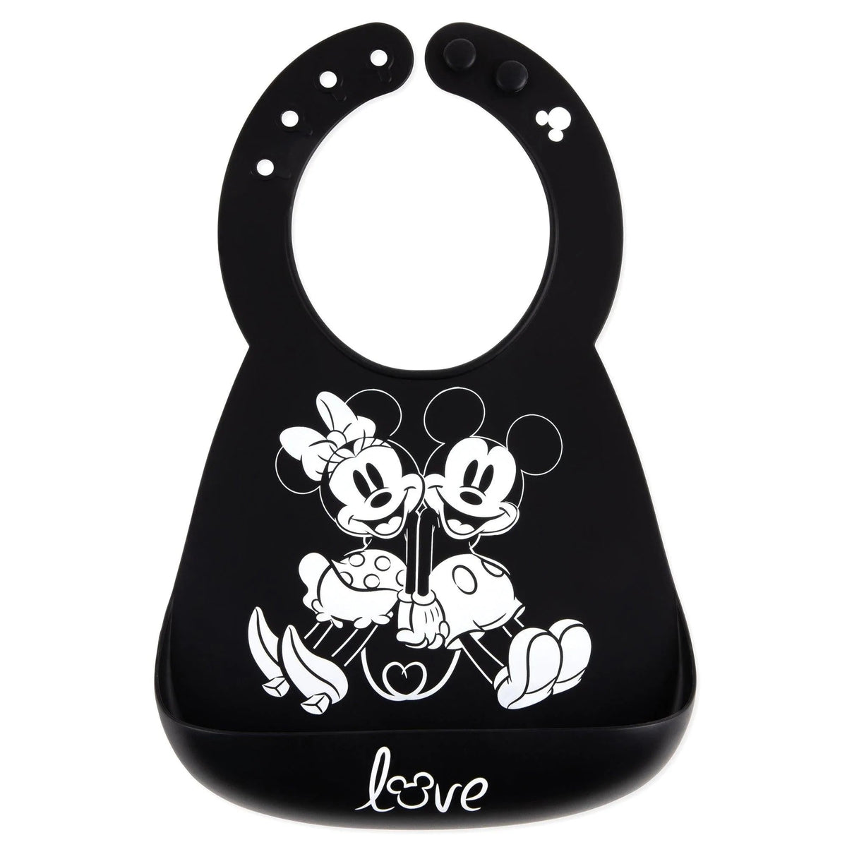 Bumkins Top Pick | Mickey and Minnie Love Print B+W Silicone Bib For 6-24 Mos