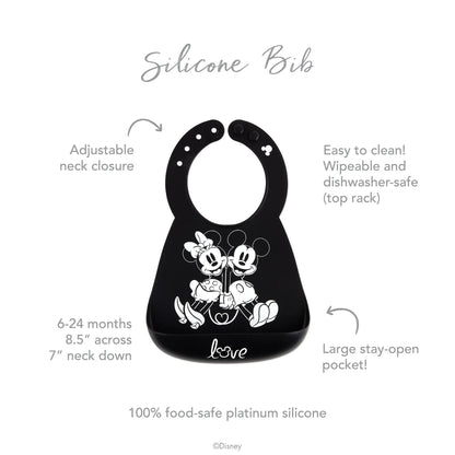 Bumkins Top Pick | Mickey and Minnie Love Print B+W Silicone Bib For 6-24 Mos