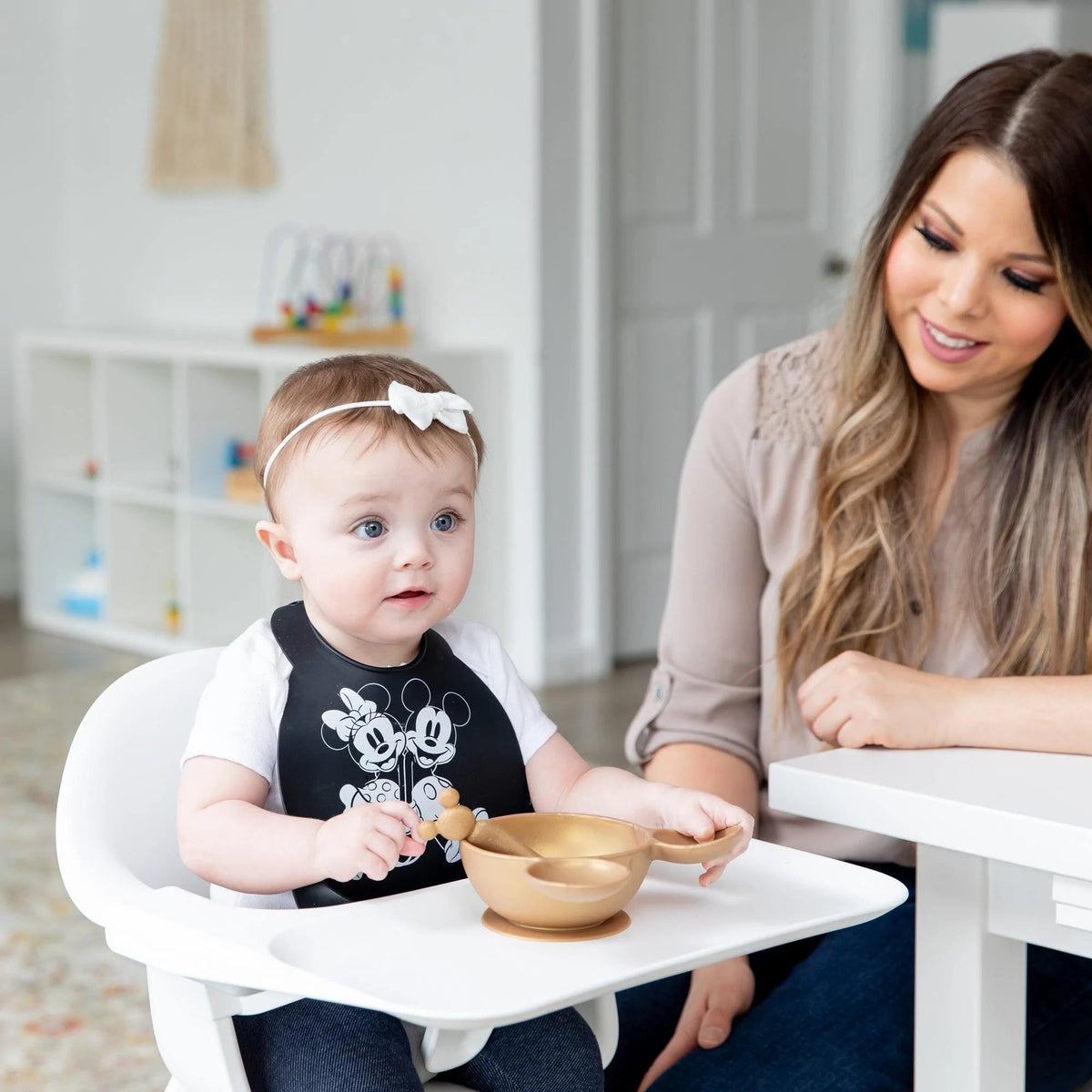 Bumkins Top Pick | Mickey and Minnie Love Print B+W Silicone Bib For 6-24 Mos