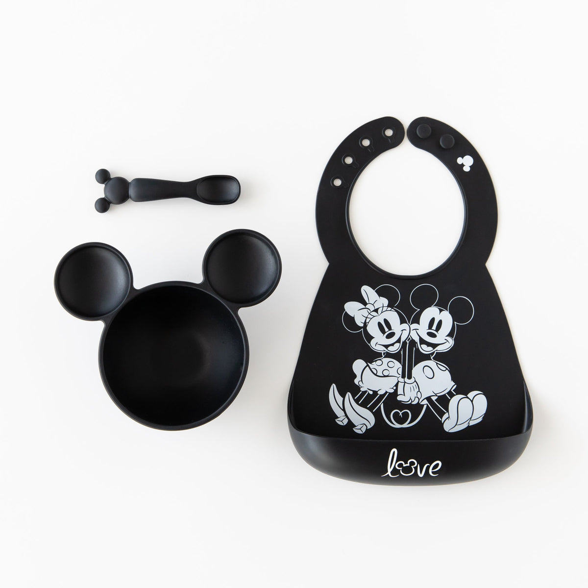 Bumkins Top Pick | Mickey and Minnie Love Print B+W Silicone Bib For 6-24 Mos