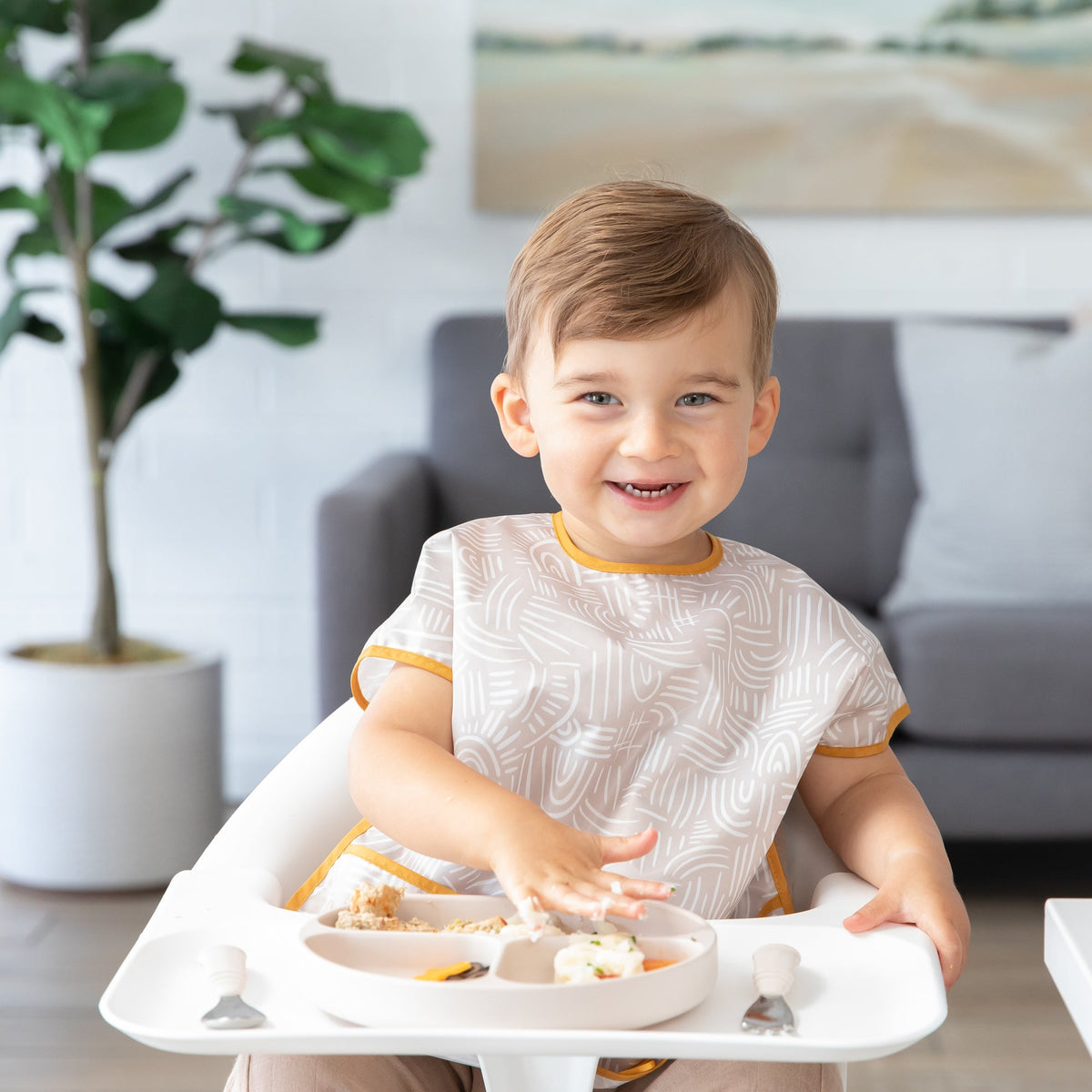 Bumkins Smart Buy | Neutral Boho Short Sleeve Junior Bib For Toddlers 1-3 yrs