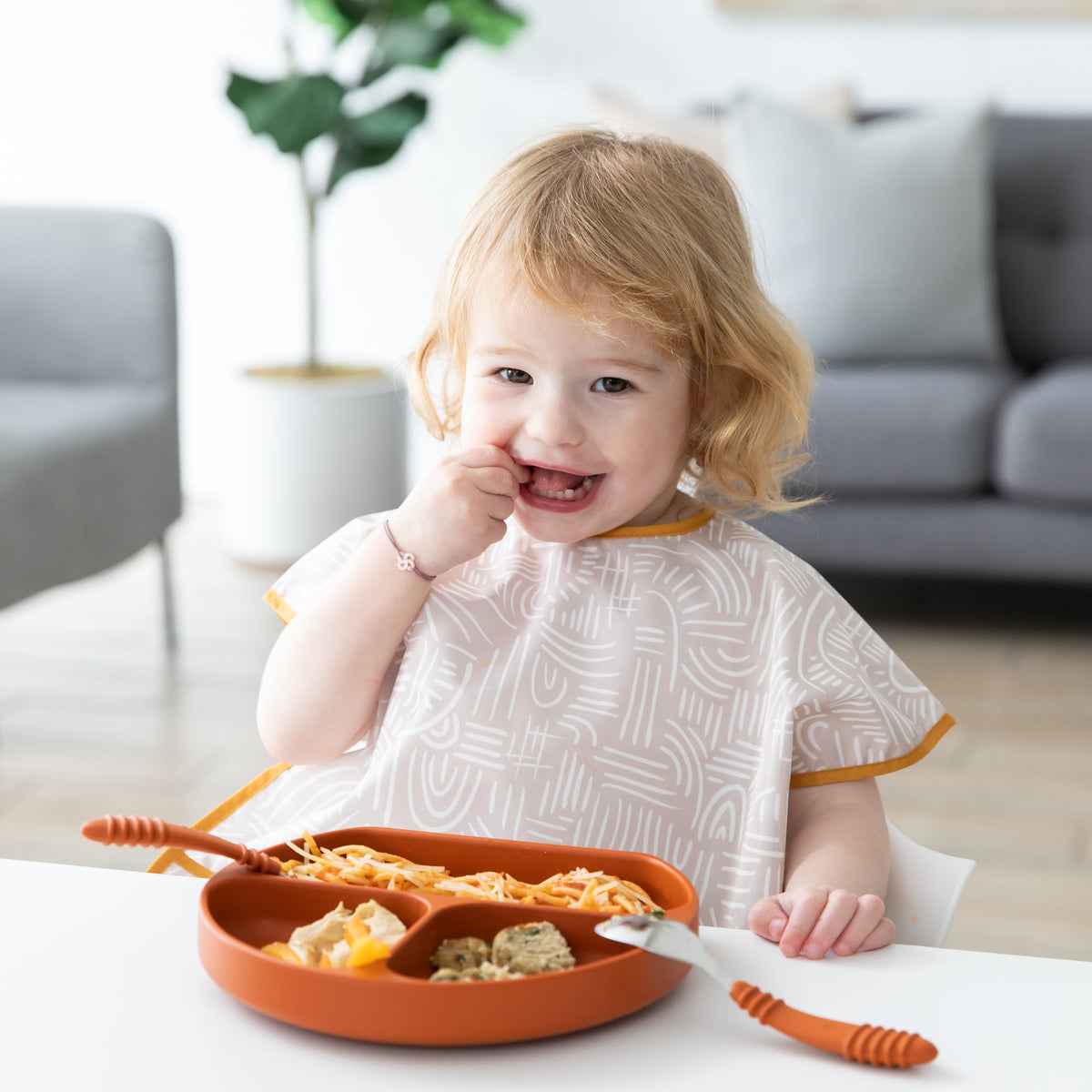 Bumkins Smart Buy | Neutral Boho Short Sleeve Junior Bib For Toddlers 1-3 yrs