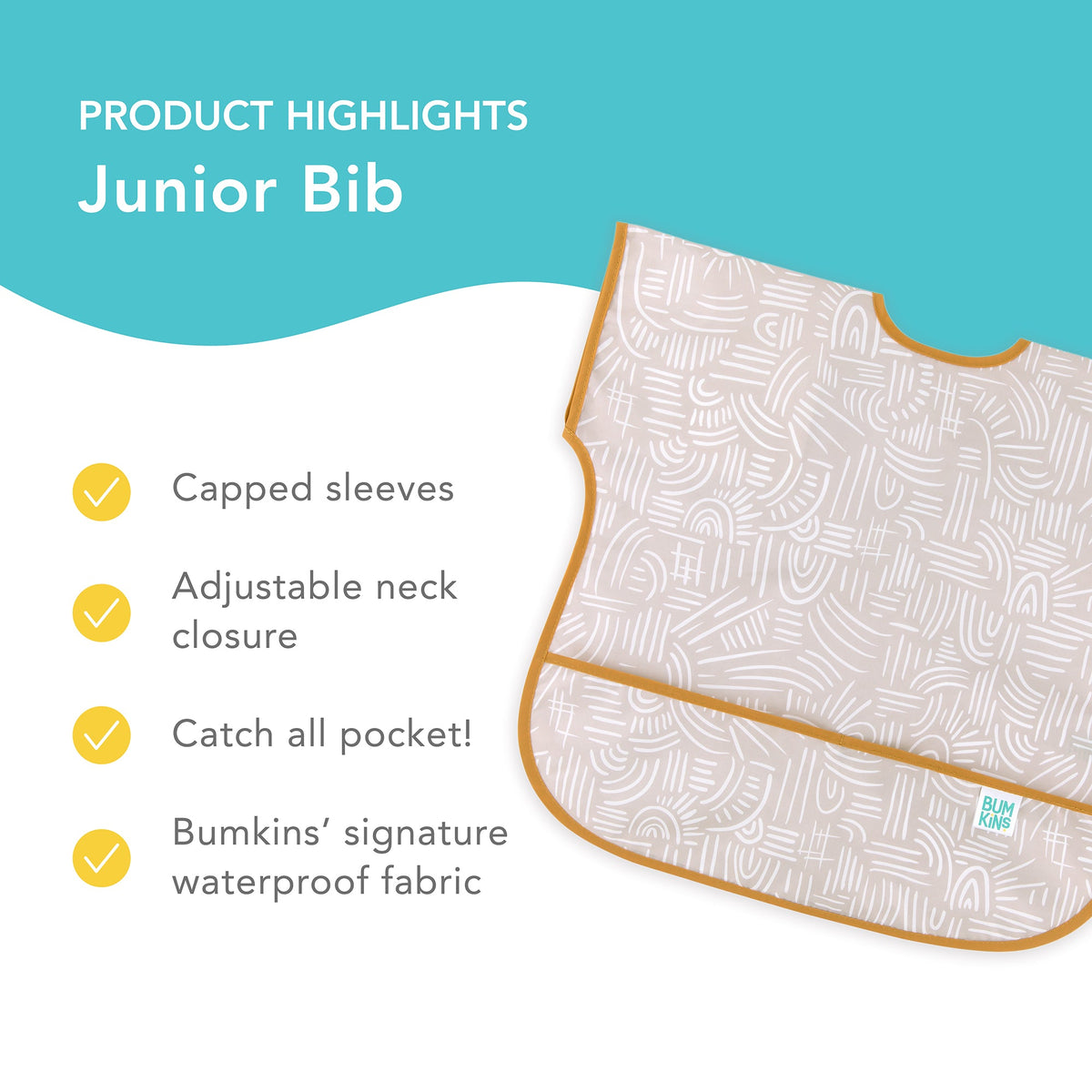 Bumkins Smart Buy | Neutral Boho Short Sleeve Junior Bib For Toddlers 1-3 yrs
