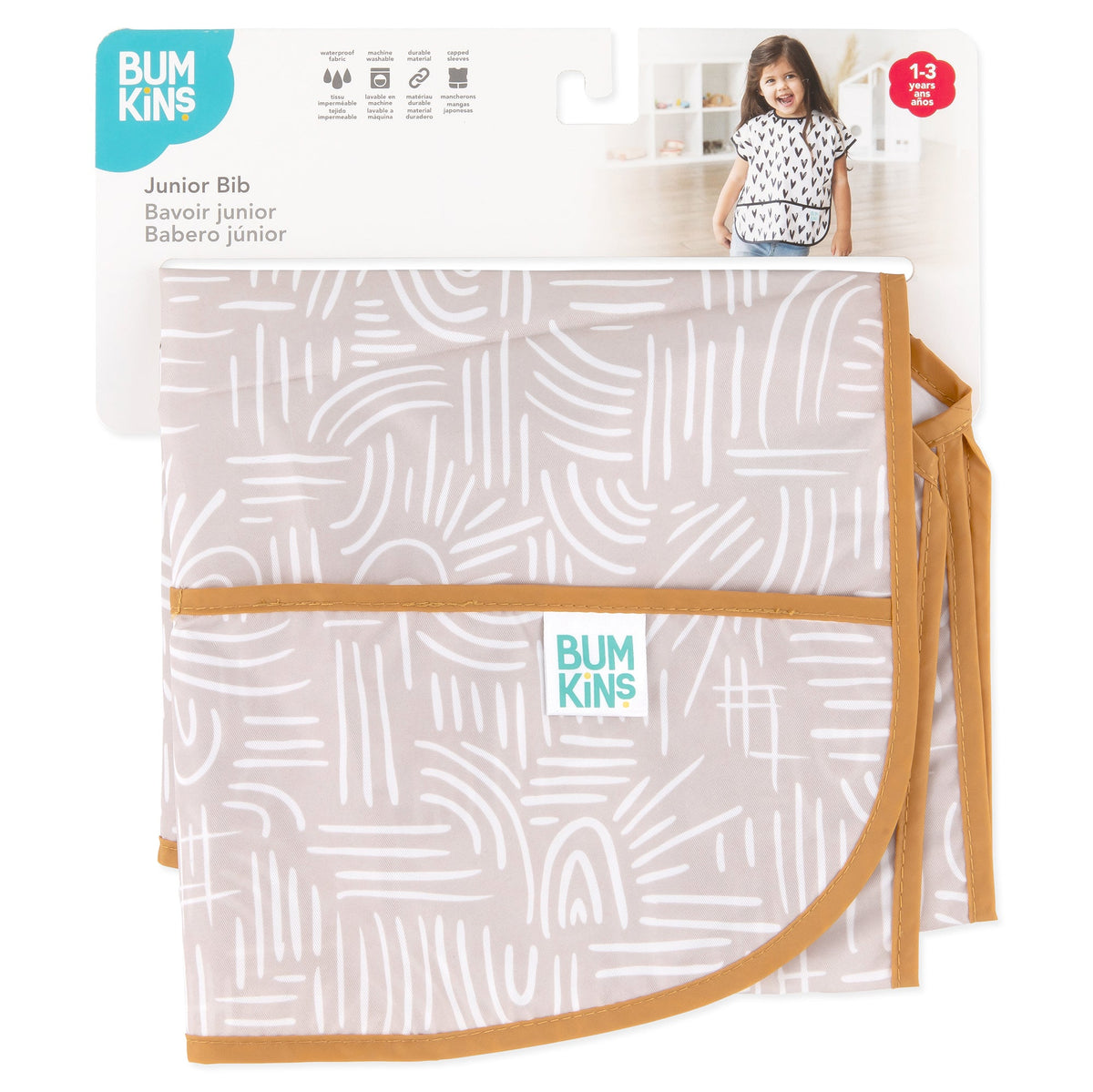 Bumkins Smart Buy | Neutral Boho Short Sleeve Junior Bib For Toddlers 1-3 yrs