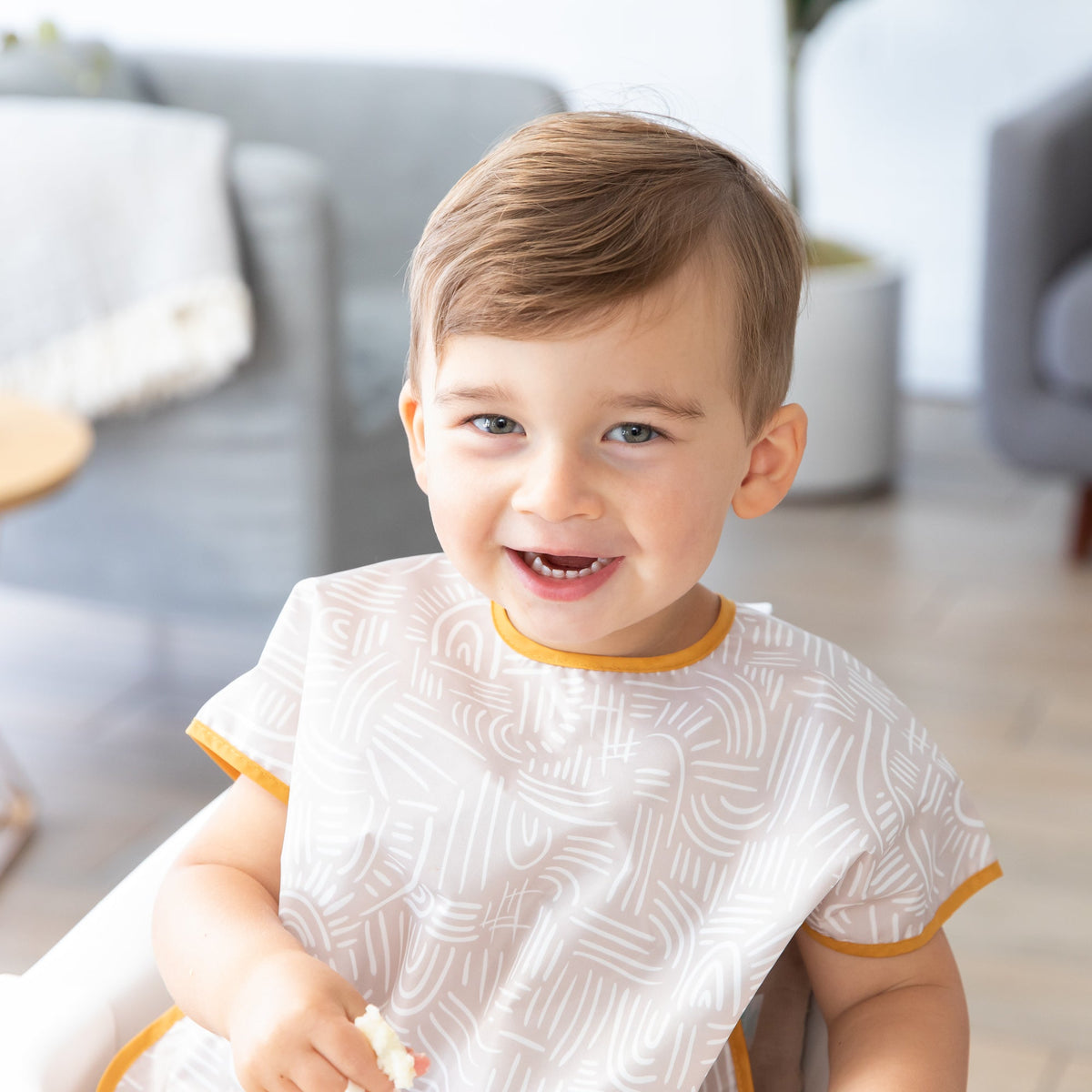 Bumkins Smart Buy | Neutral Boho Short Sleeve Junior Bib For Toddlers 1-3 yrs