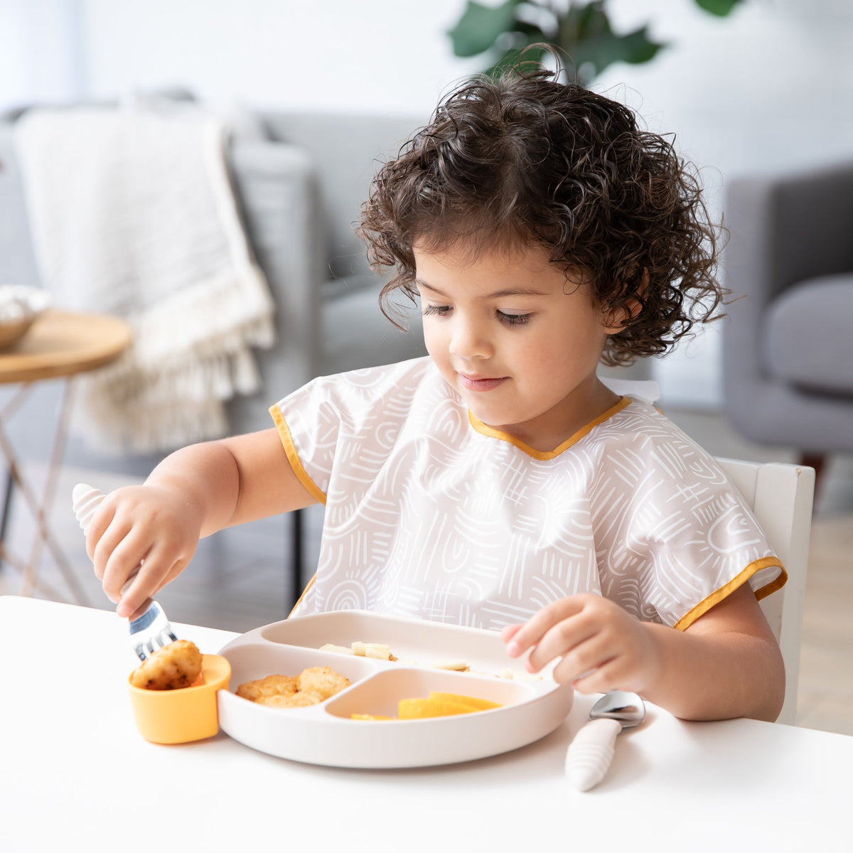 Bumkins Smart Buy | Neutral Boho Short Sleeve Junior Bib For Toddlers 1-3 yrs