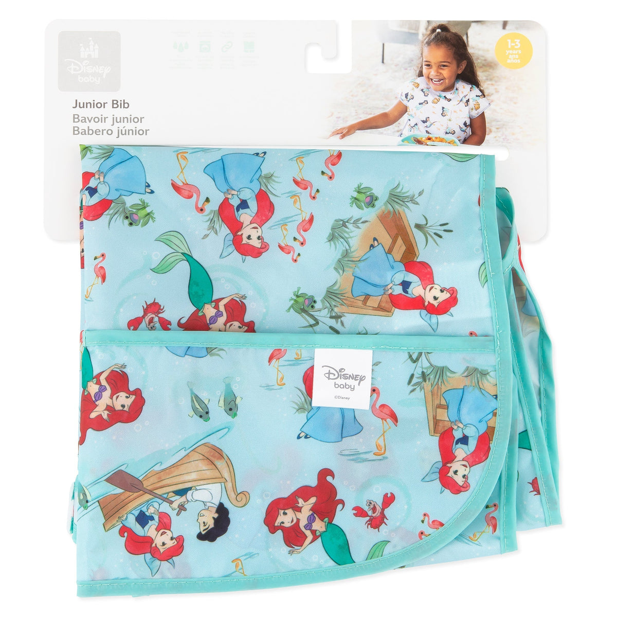 Bumkins Premium | Disney Princess Ariel Short-Sleeved Toddler Bib | 1-3 Yrs