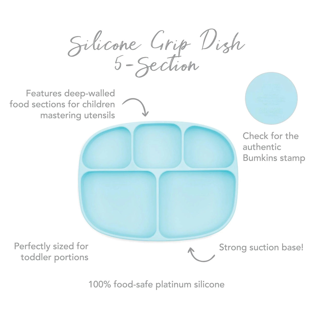 Bumkins Popular | Blue BPA Free Toddler Plates, 5 Divided Sections + Lid