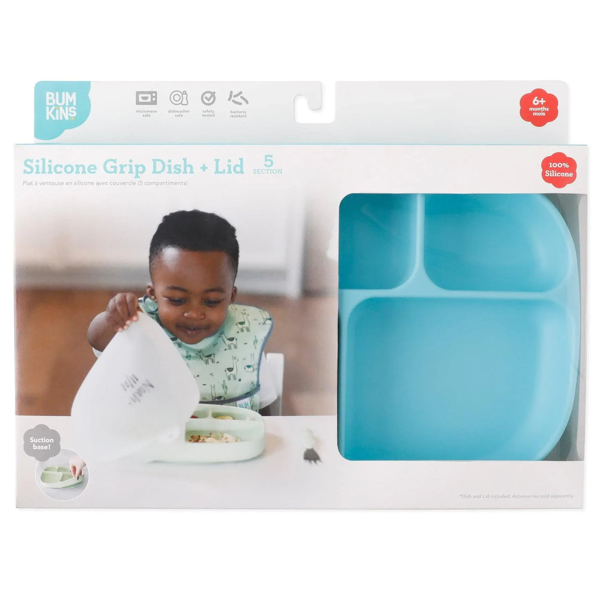 Bumkins Popular | Blue BPA Free Toddler Plates, 5 Divided Sections + Lid