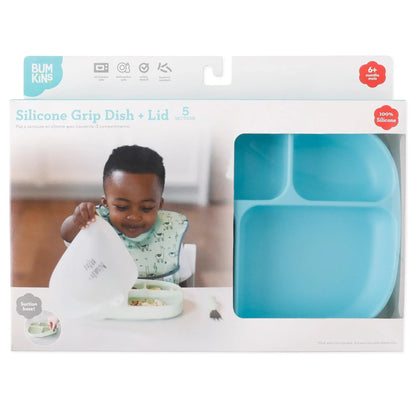 Bumkins Popular | Blue BPA Free Toddler Plates, 5 Divided Sections + Lid