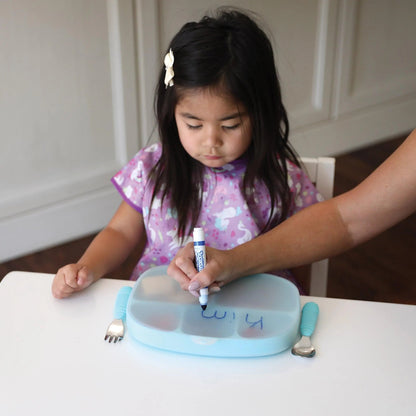 Bumkins Popular | Blue BPA Free Toddler Plates, 5 Divided Sections + Lid