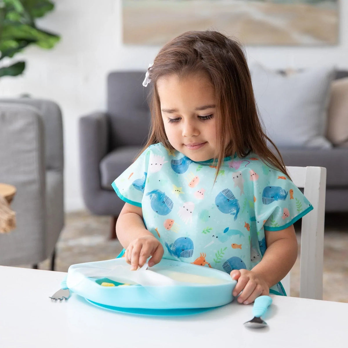 Bumkins Popular | Blue BPA Free Toddler Plates, 5 Divided Sections + Lid