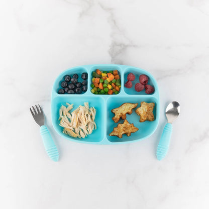 Bumkins Popular | Blue BPA Free Toddler Plates, 5 Divided Sections + Lid