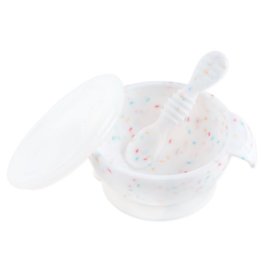 Bumkins Best Price | Vanilla Sprinkle Silicone Feeding Set: Baby Bowl & Training Spoon