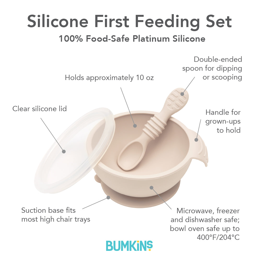 Bumkins Everyday | BPA-Free Silicone Baby Feeding Set with Bowl, Spoon & Lid