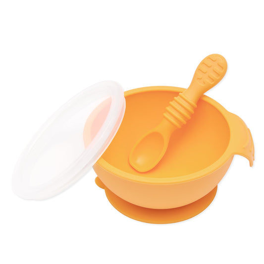 Bumkins Premium | Silicone Bowl and Spoon Set For Baby (+lid!) in Tangerine