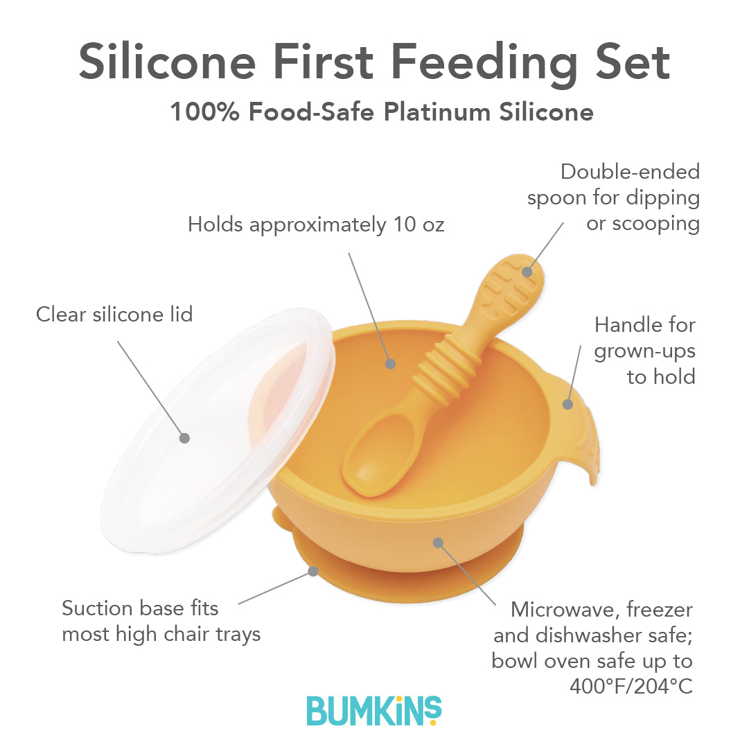 Bumkins Premium | Silicone Bowl and Spoon Set For Baby (+lid!) in Tangerine