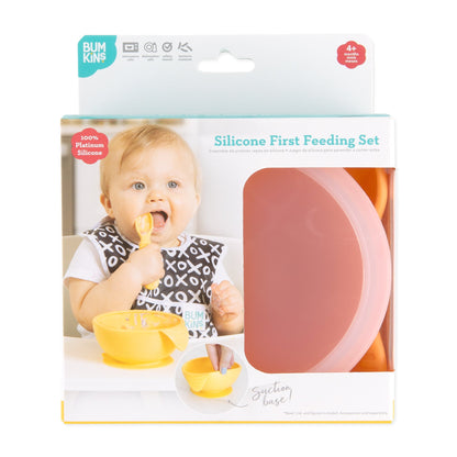 Bumkins Premium | Silicone Bowl and Spoon Set For Baby (+lid!) in Tangerine