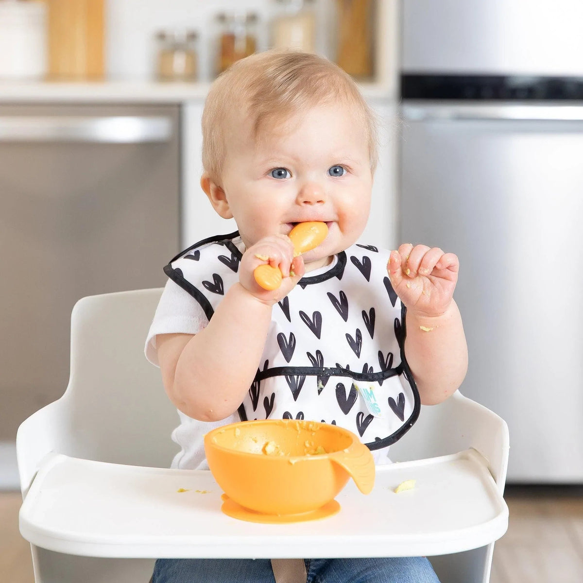 Bumkins Premium | Silicone Bowl and Spoon Set For Baby (+lid!) in Tangerine