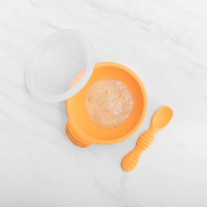 Bumkins Premium | Silicone Bowl and Spoon Set For Baby (+lid!) in Tangerine