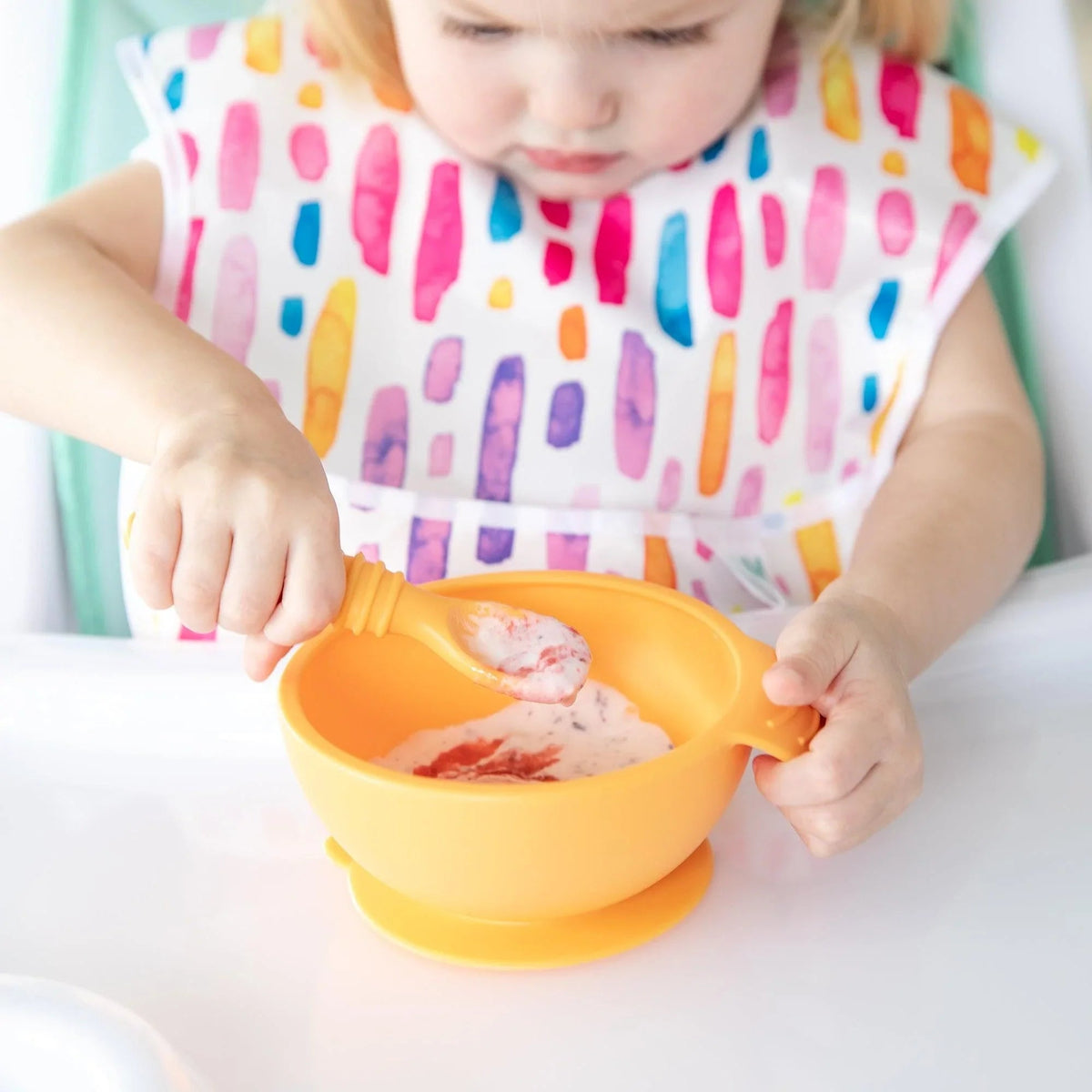 Bumkins Premium | Silicone Bowl and Spoon Set For Baby (+lid!) in Tangerine