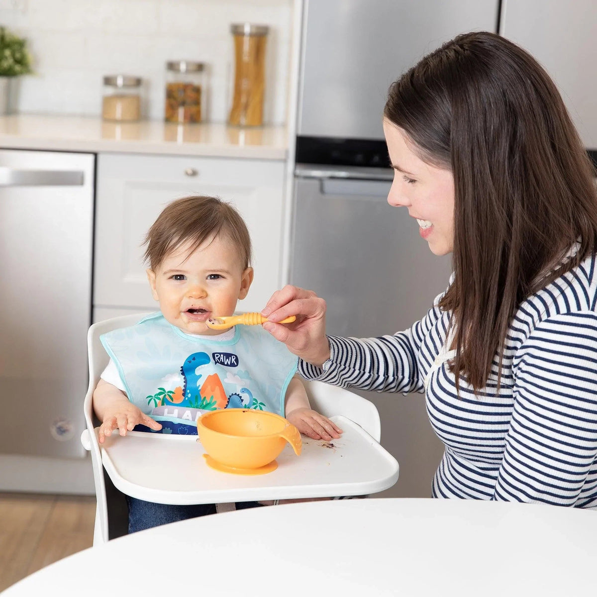 Bumkins Premium | Silicone Bowl and Spoon Set For Baby (+lid!) in Tangerine