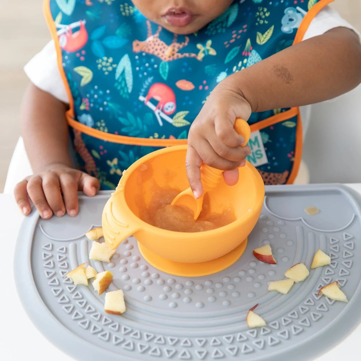 Bumkins Premium | Silicone Bowl and Spoon Set For Baby (+lid!) in Tangerine