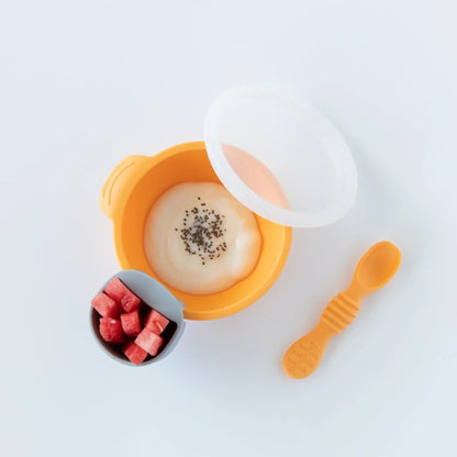 Bumkins Premium | Silicone Bowl and Spoon Set For Baby (+lid!) in Tangerine