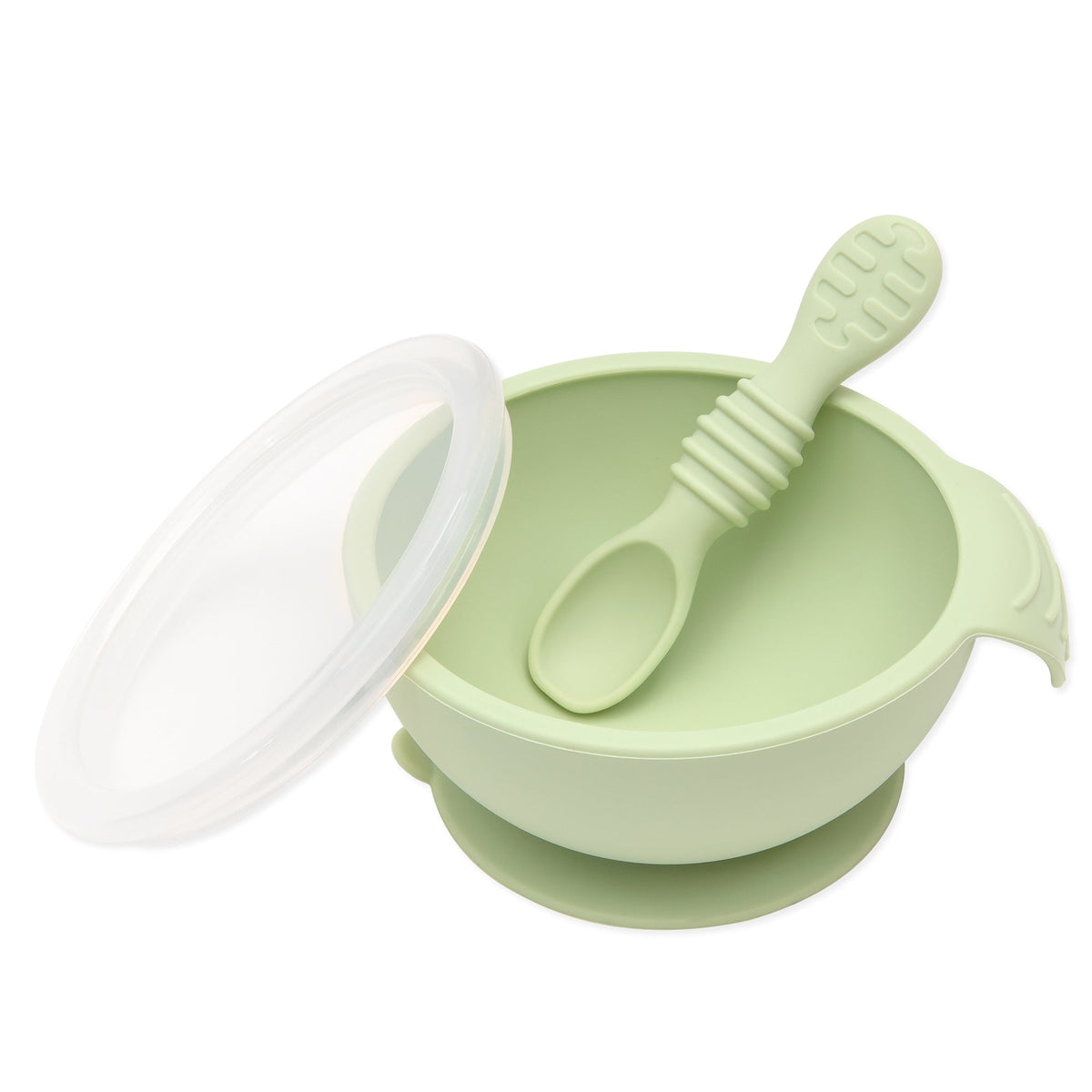 Bumkins Sale | Sage Silicone First Feeding Set | Baby Bowl, Spoon + Lid